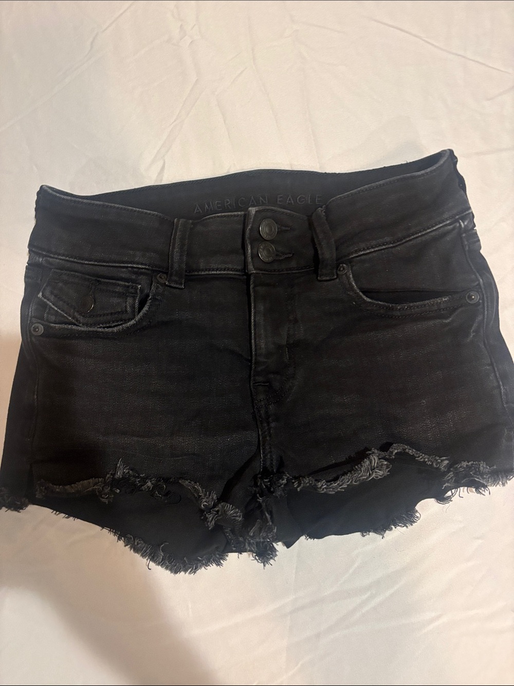 American Eagle Outfitters Black Distressed Frayed Hem Denim Shorts